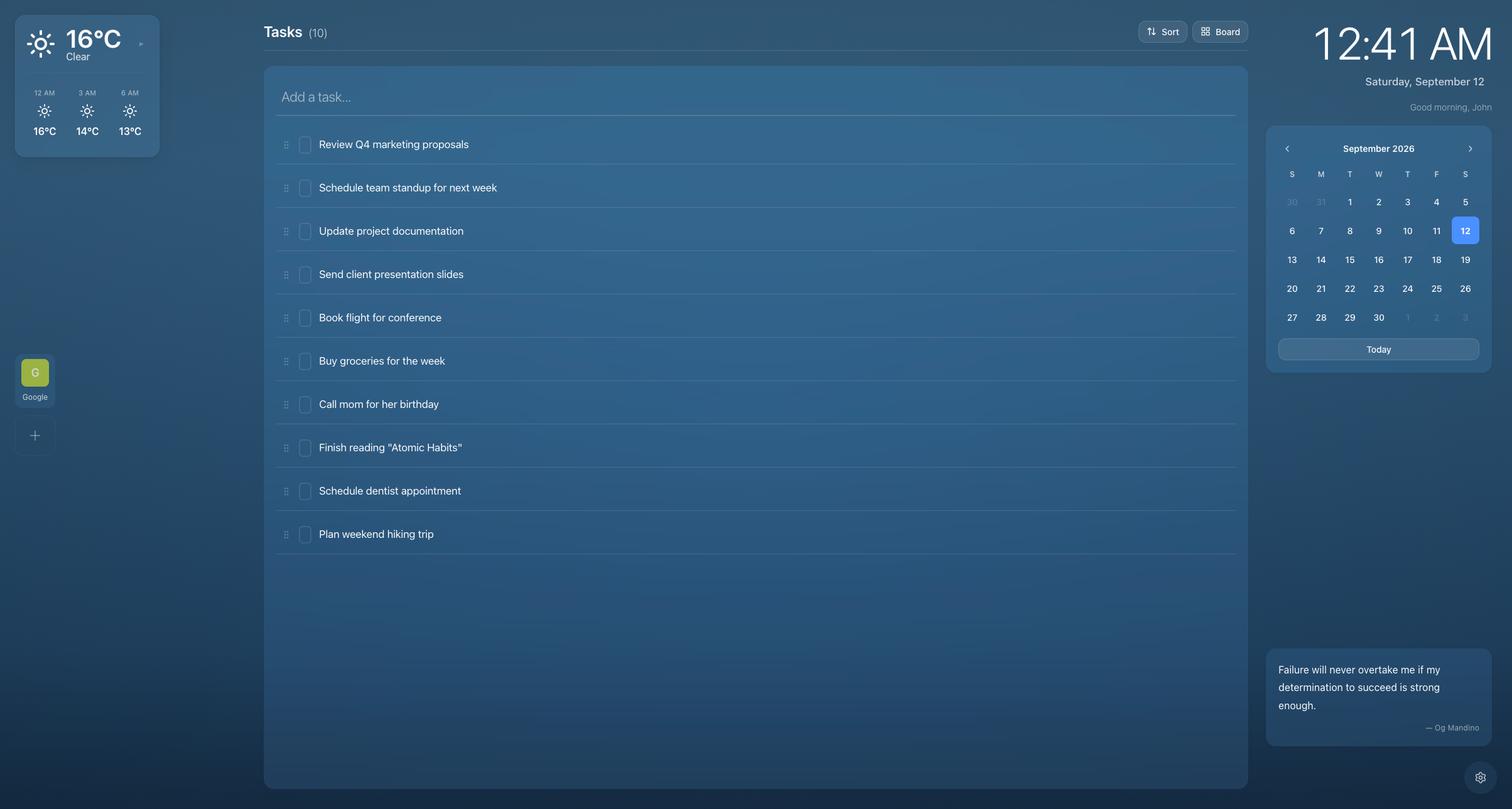 Daily Task List Dashboard